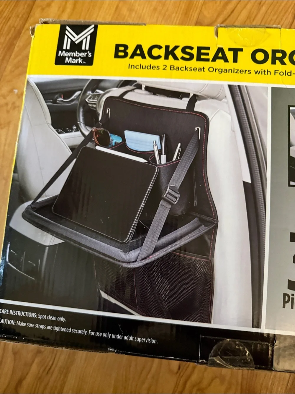 Backseat Organizer Set with Fold-Down Trays and Trash Bin - Black